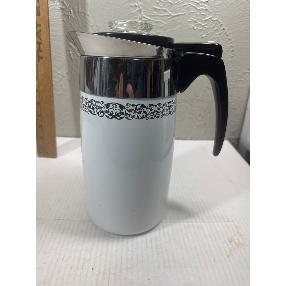 Vintage Corning Ware Platinum Filigree‎ 10 Cup Percolator p-480-ep. No cord